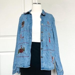 90s style jean school jean button up
